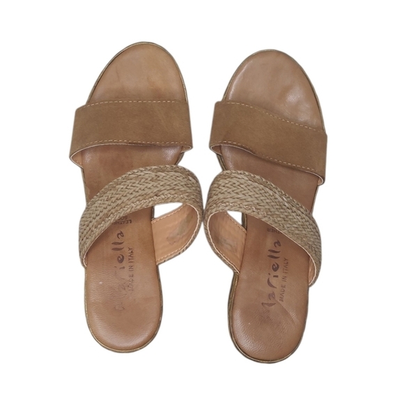 Mariella Suede Leather Woven Natural Slip On Wedge Sandals Size 7 - Picture 5 of 11